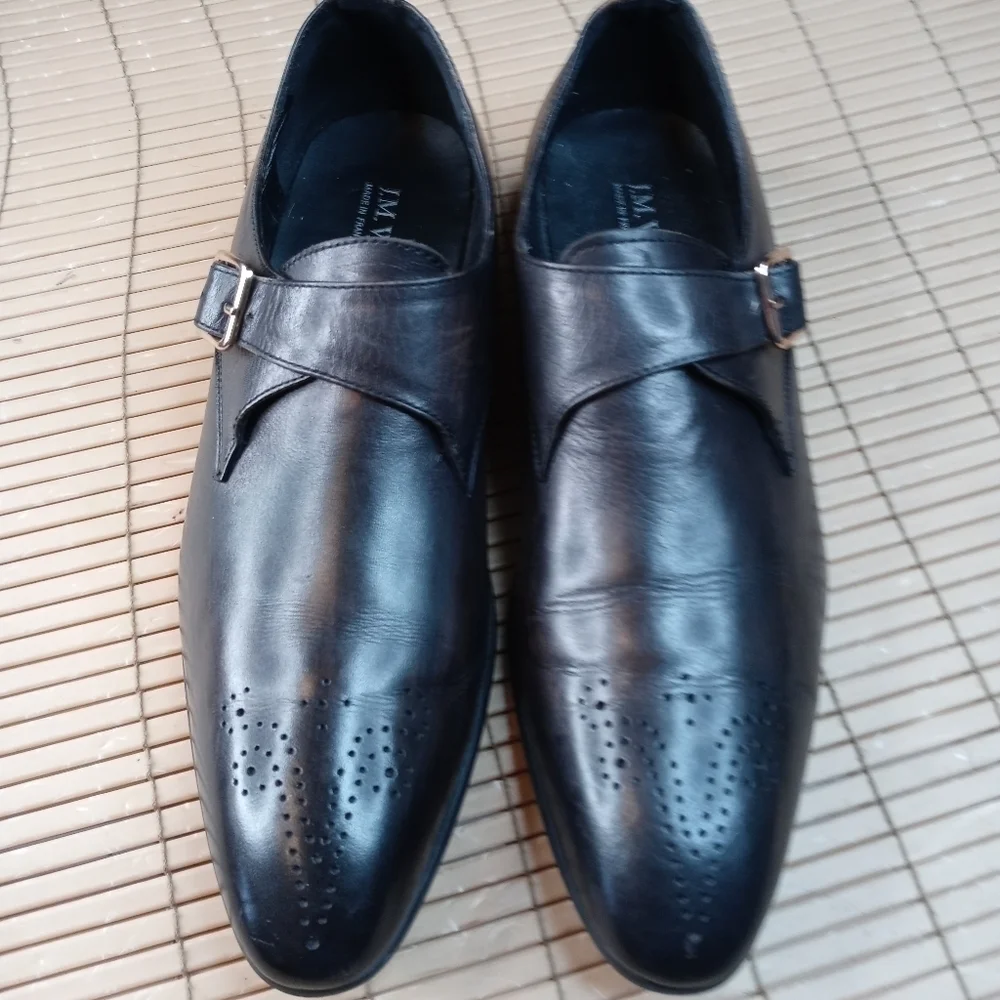 J.M. Weston Men's Brogue Monk strap black leather Shoes EU 42. US 9M. Made in Fr